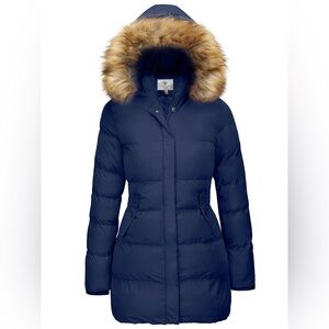 Wenven Women's Winter Thick Puffer Coat Warm Jacket with Fur Removable Hood Med